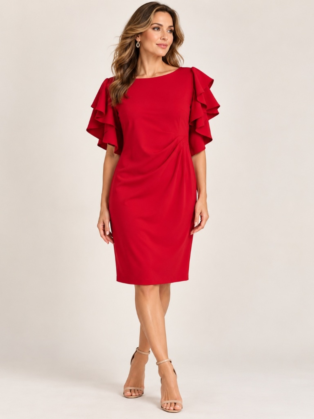 LAUREN Ralph Lauren Red Ruffle Sleeve Sheath Cocktail Dress Size 12 NWT